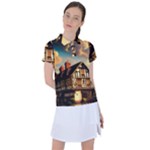 Village House Cottage Medieval Timber Tudor Split timber Frame Architecture Town Twilight Chimney Women s Polo T-Shirt