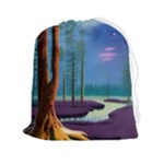 Artwork Outdoors Night Trees Setting Scene Forest Woods Light Moonlight Nature Drawstring Pouch (2XL)