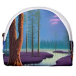 Artwork Outdoors Night Trees Setting Scene Forest Woods Light Moonlight Nature Horseshoe Style Canvas Pouch