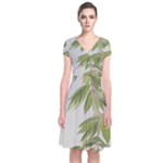 Watercolor Leaves Branch Nature Plant Growing Still Life Botanical Study Short Sleeve Front Wrap Dress