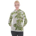 Watercolor Leaves Branch Nature Plant Growing Still Life Botanical Study Women s Hooded Pullover
