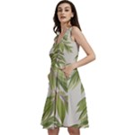 Watercolor Leaves Branch Nature Plant Growing Still Life Botanical Study Sleeveless V-Neck Skater Dress with Pockets