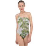 Watercolor Leaves Branch Nature Plant Growing Still Life Botanical Study Classic One Shoulder Swimsuit