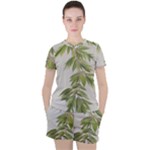 Watercolor Leaves Branch Nature Plant Growing Still Life Botanical Study Women s T-Shirt and Shorts Set
