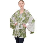 Watercolor Leaves Branch Nature Plant Growing Still Life Botanical Study Long Sleeve Velvet Kimono 