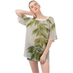 Watercolor Leaves Branch Nature Plant Growing Still Life Botanical Study Oversized Chiffon Top