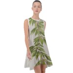 Watercolor Leaves Branch Nature Plant Growing Still Life Botanical Study Frill Swing Dress