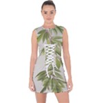 Watercolor Leaves Branch Nature Plant Growing Still Life Botanical Study Lace Up Front Bodycon Dress
