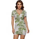 Watercolor Leaves Branch Nature Plant Growing Still Life Botanical Study Low Cut Cap Sleeve Mini Dress