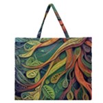 Outdoors Night Setting Scene Forest Woods Light Moonlight Nature Wilderness Leaves Branches Abstract Zipper Large Tote Bag