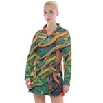 Outdoors Night Setting Scene Forest Woods Light Moonlight Nature Wilderness Leaves Branches Abstract Women s Long Sleeve Casual Dress