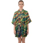 Outdoors Night Setting Scene Forest Woods Light Moonlight Nature Wilderness Leaves Branches Abstract Half Sleeve Satin Kimono 