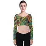 Outdoors Night Setting Scene Forest Woods Light Moonlight Nature Wilderness Leaves Branches Abstract Velvet Long Sleeve Crop Top