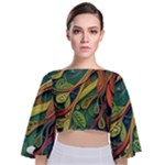 Outdoors Night Setting Scene Forest Woods Light Moonlight Nature Wilderness Leaves Branches Abstract Tie Back Butterfly Sleeve Chiffon Top
