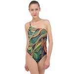 Outdoors Night Setting Scene Forest Woods Light Moonlight Nature Wilderness Leaves Branches Abstract Classic One Shoulder Swimsuit