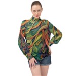 Outdoors Night Setting Scene Forest Woods Light Moonlight Nature Wilderness Leaves Branches Abstract High Neck Long Sleeve Chiffon Top