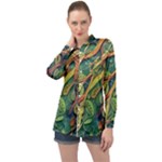 Outdoors Night Setting Scene Forest Woods Light Moonlight Nature Wilderness Leaves Branches Abstract Long Sleeve Satin Shirt