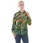 Outdoors Night Setting Scene Forest Woods Light Moonlight Nature Wilderness Leaves Branches Abstract Women s Long Sleeve Pocket Shirt