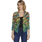 Outdoors Night Setting Scene Forest Woods Light Moonlight Nature Wilderness Leaves Branches Abstract Women s Casual 3/4 Sleeve Spring Jacket