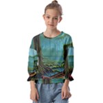 Boat Canoe Swamp Bayou Roots Moss Log Nature Scene Landscape Water Lake Setting Abandoned Rowboat Fi Kids  Cuff Sleeve Top