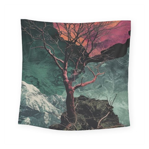 Night Sky Nature Tree Night Landscape Forest Galaxy Fantasy Dark Sky Planet Square Tapestry (Small) from UrbanLoad.com