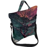 Night Sky Nature Tree Night Landscape Forest Galaxy Fantasy Dark Sky Planet Fold Over Handle Tote Bag