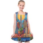 City New York Nyc Skyscraper Skyline Downtown Night Business Urban Travel Landmark Building Architec Kids  Cross Back Dress