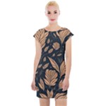 Background Pattern Leaves Texture Cap Sleeve Bodycon Dress