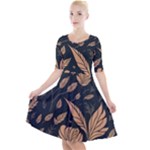 Background Pattern Leaves Texture Quarter Sleeve A-Line Dress