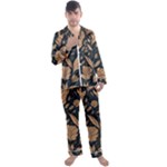 Background Pattern Leaves Texture Men s Long Sleeve Satin Pajamas Set