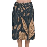 Background Pattern Leaves Texture Velvet Flared Midi Skirt