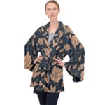 Background Pattern Leaves Texture Long Sleeve Velvet Kimono 