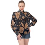 Background Pattern Leaves Texture High Neck Long Sleeve Chiffon Top