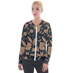 Background Pattern Leaves Texture Velvet Zip Up Jacket