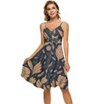Background Pattern Leaves Texture Sleeveless Tie Front Chiffon Dress