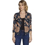 Background Pattern Leaves Texture Women s Casual 3/4 Sleeve Spring Jacket