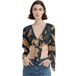 Background Pattern Leaves Texture Trumpet Sleeve Cropped Top