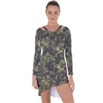 Green Camouflage Military Army Pattern Asymmetric Cut-Out Shift Dress