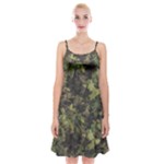 Green Camouflage Military Army Pattern Spaghetti Strap Velvet Dress