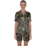 Green Camouflage Military Army Pattern Satin Short Sleeve Pajamas Set