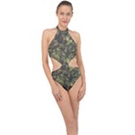 Green Camouflage Military Army Pattern Halter Side Cut Swimsuit