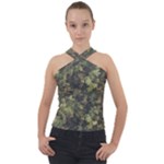 Green Camouflage Military Army Pattern Cross Neck Velour Top