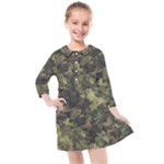 Green Camouflage Military Army Pattern Kids  Quarter Sleeve Shirt Dress