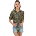 Green Camouflage Military Army Pattern Tie Front Shirt 