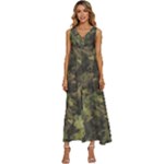 Green Camouflage Military Army Pattern V-Neck Sleeveless Loose Fit Overalls