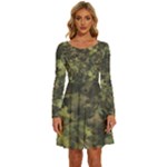 Green Camouflage Military Army Pattern Long Sleeve Wide Neck Velvet Dress