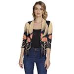 Flowers Space Women s Draped Front 3/4 Sleeve Shawl Collar Jacket
