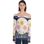 Space Flowers Universe Galaxy Off Shoulder Long Sleeve Top