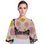 Space Flowers Universe Galaxy Tie Back Butterfly Sleeve Chiffon Top