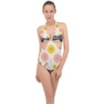 Space Flowers Universe Galaxy Halter Front Plunge Swimsuit